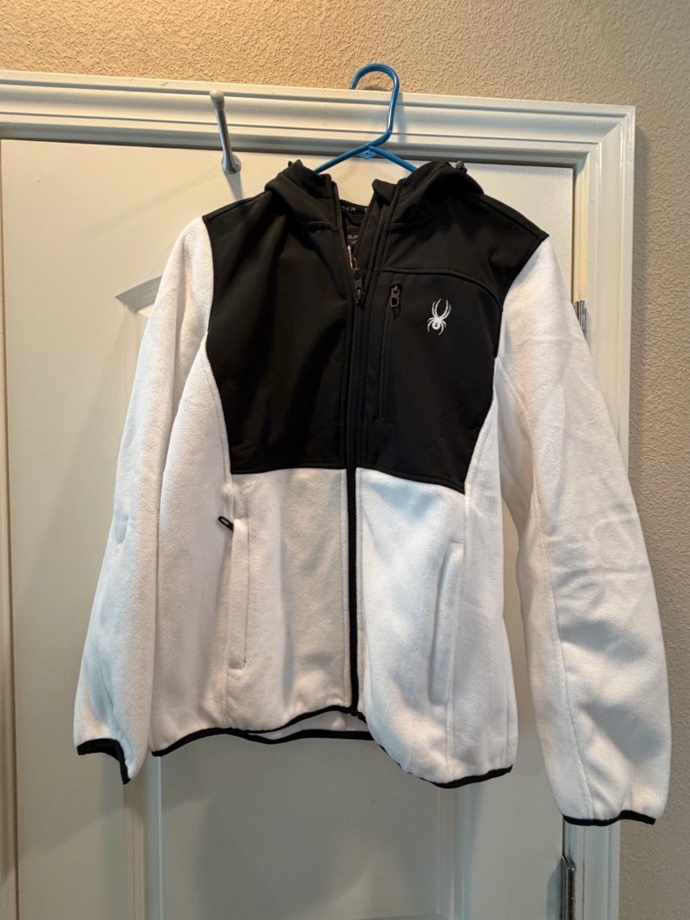 Spyder White and Black Hooded Fleece Jacket